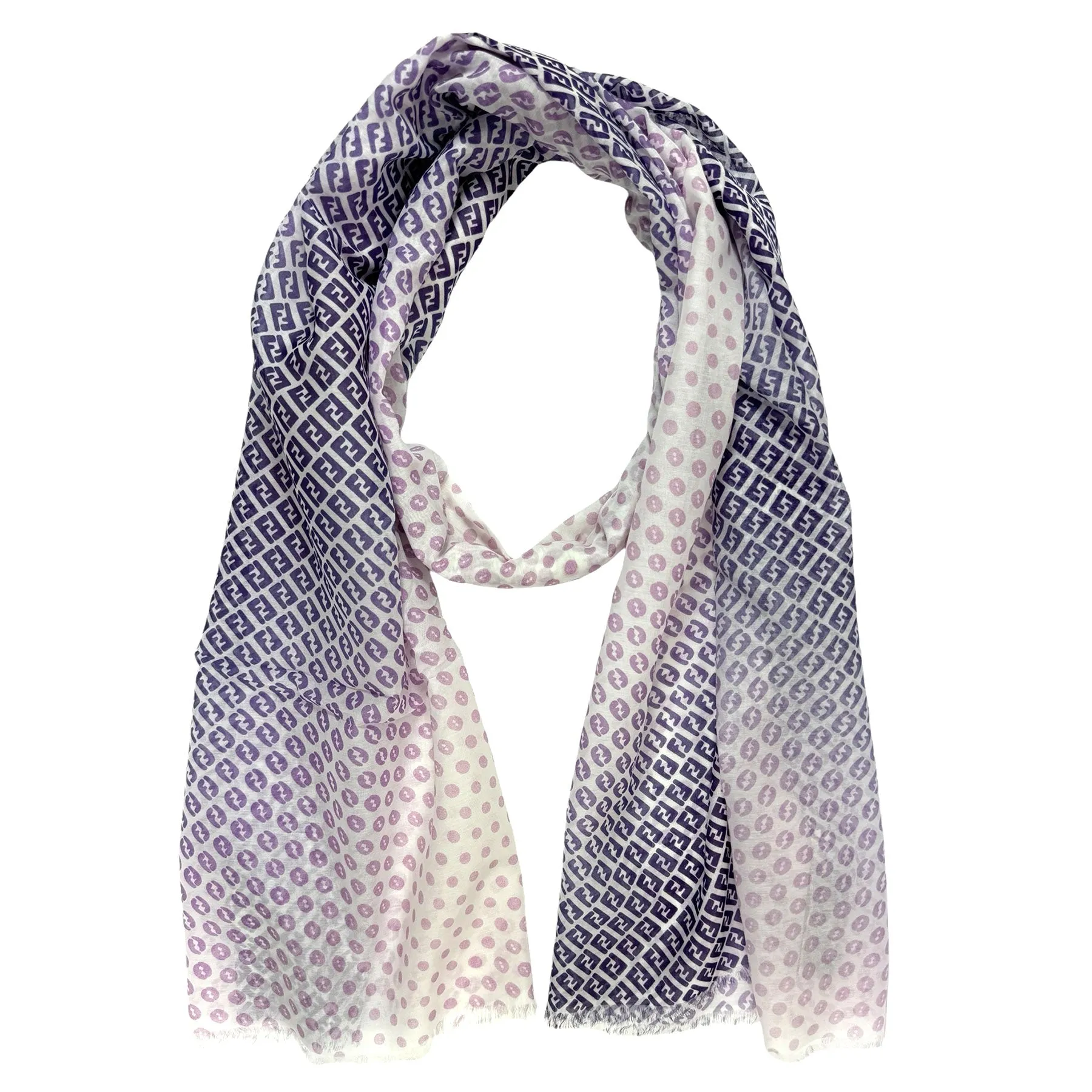 Fendi Scarf White Pink Purple Logo Dots - Cotton Silk Shawl FINAL SALE