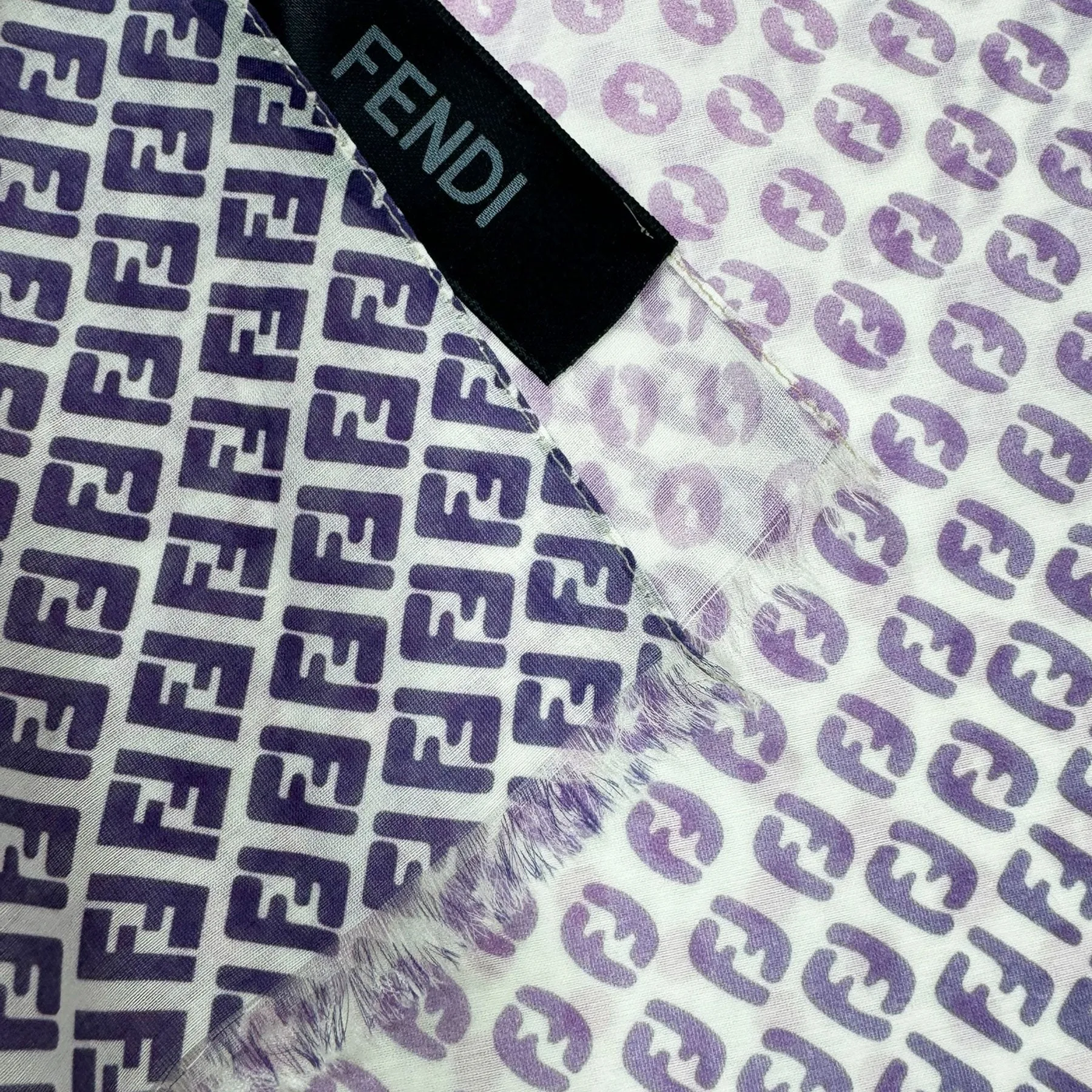 Fendi Scarf White Pink Purple Logo Dots - Cotton Silk Shawl FINAL SALE
