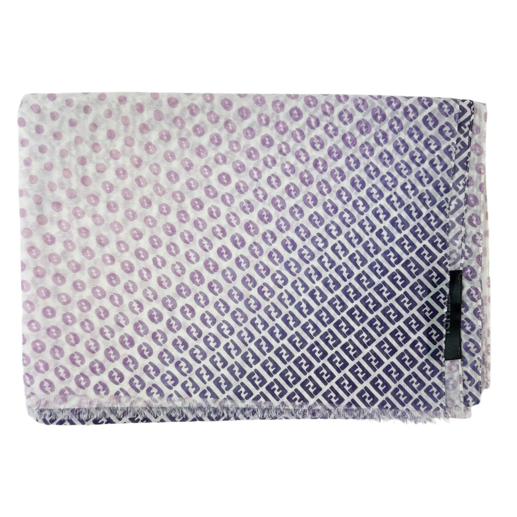 Fendi Scarf White Pink Purple Logo Dots - Cotton Silk Shawl FINAL SALE