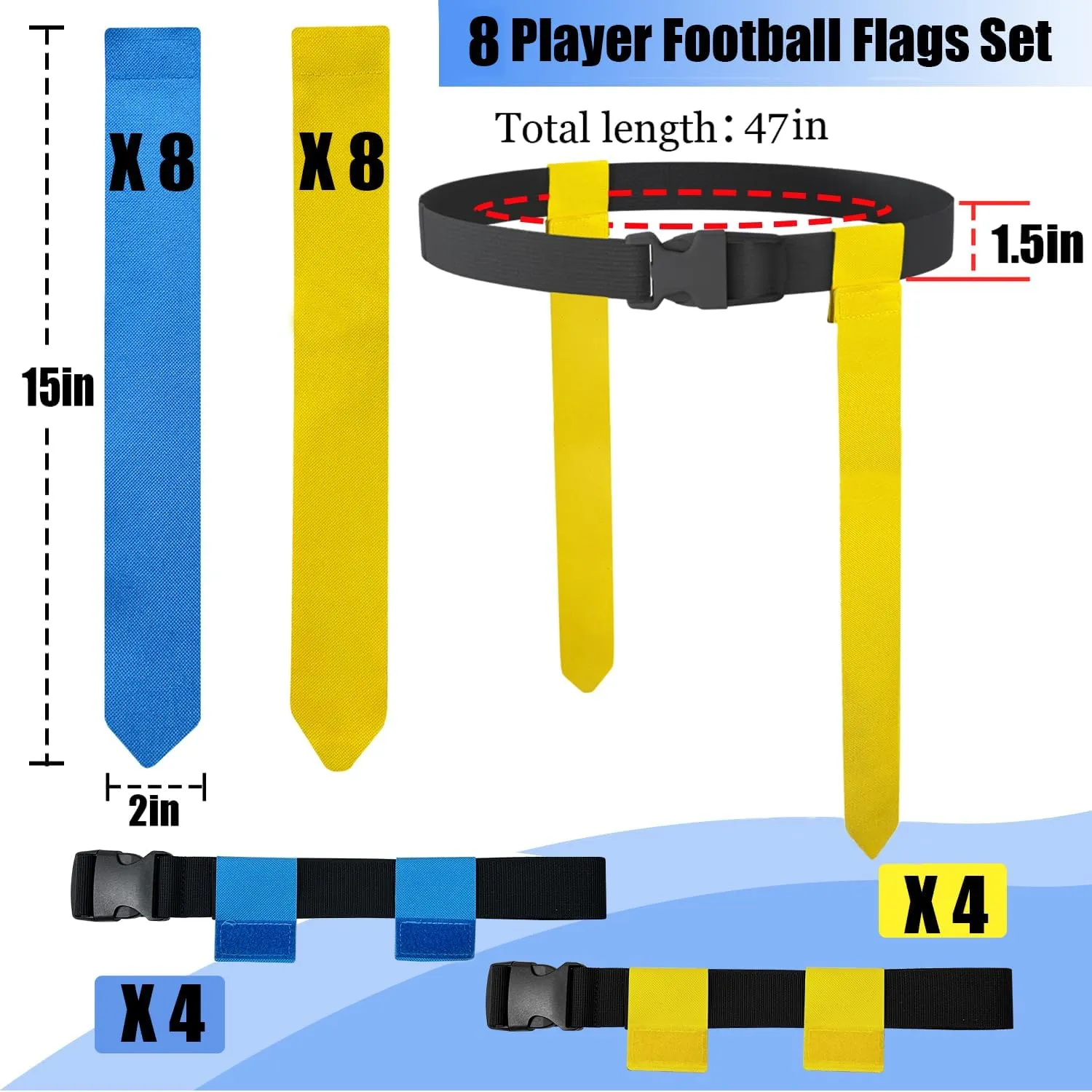 Flag Football Set, 8/14/28 Player Football Flags and Belts Set, Flag Football Belts for Youths, Adults
