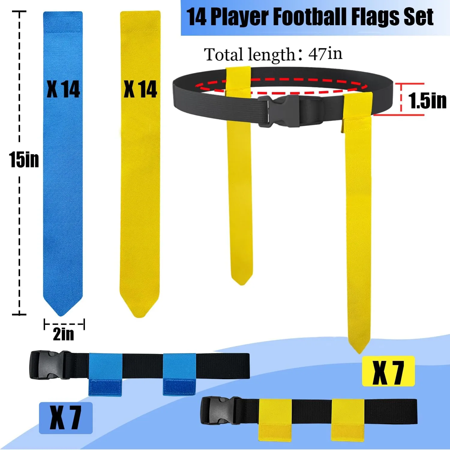 Flag Football Set, 8/14/28 Player Football Flags and Belts Set, Flag Football Belts for Youths, Adults