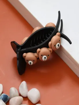 Fun and Whimsical Cute Bear Face Hair Claw Clip – Brown & Black