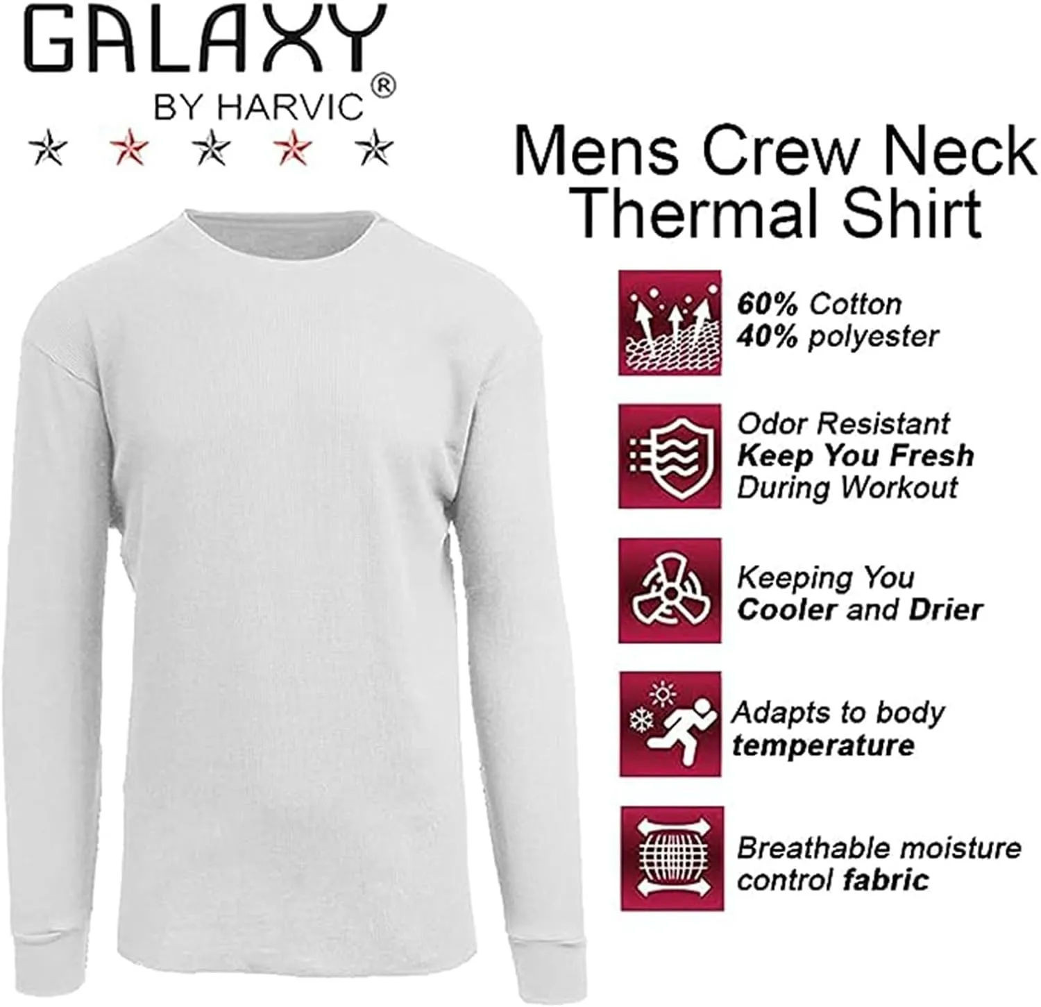 Galaxy by Harvic Men's Long Sleeve Waffle Thermal Shirt 3-Pack