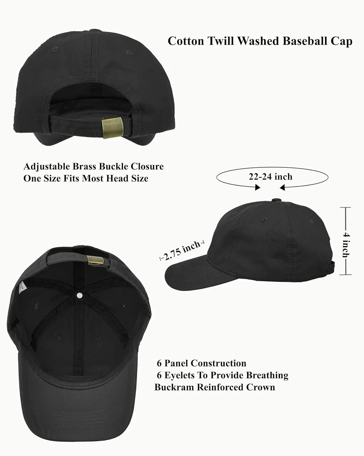 Gelante Cotton Twill Washed Unstructure Baseball Cap - Adjustable Blank Hat for Men Women - Wholesale Bulk Lot of 6 Pack