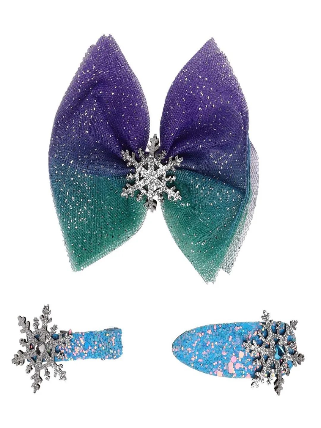 Girls' Purple Shimmer Bow Hair Clips with Stone Embellishment