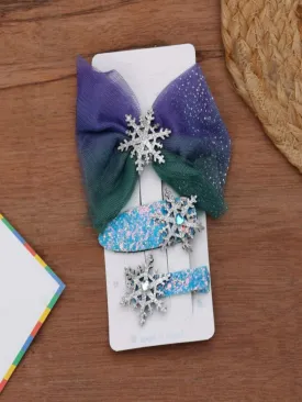 Girls' Purple Shimmer Bow Hair Clips with Stone Embellishment