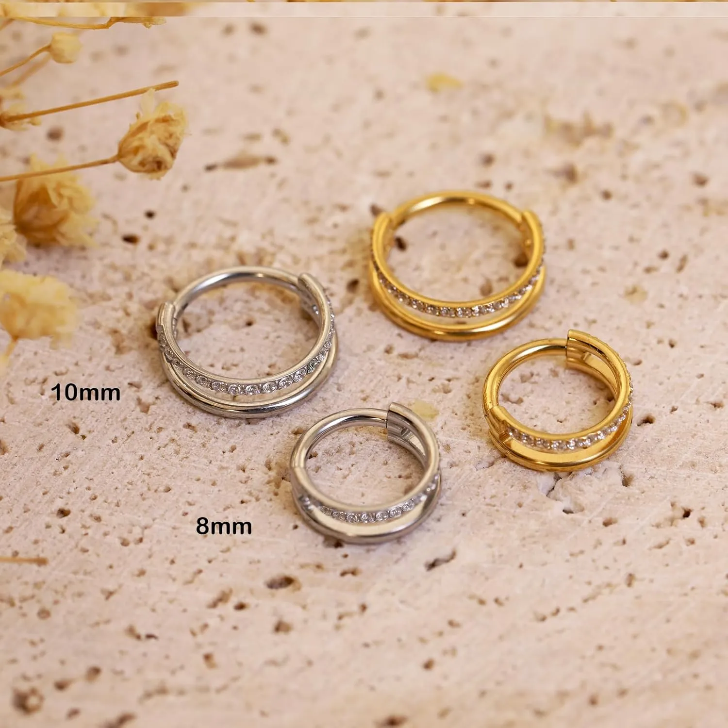 Gold Nose Rings Hoops 316L Surgical Steel Flower Nose Ring Silver Septum Rings 16g Clicker Daith Hinged Piercing Jewelry Gifts 1.2 * 8mm