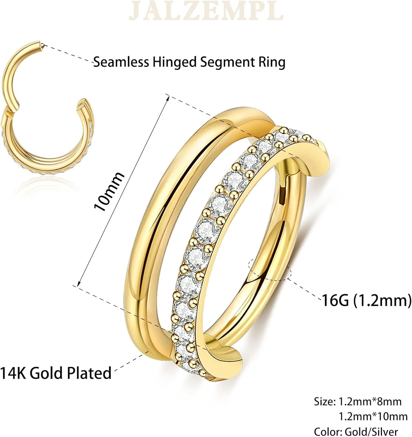 Gold Nose Rings Hoops 316L Surgical Steel Flower Nose Ring Silver Septum Rings 16g Clicker Daith Hinged Piercing Jewelry Gifts 1.2 * 8mm