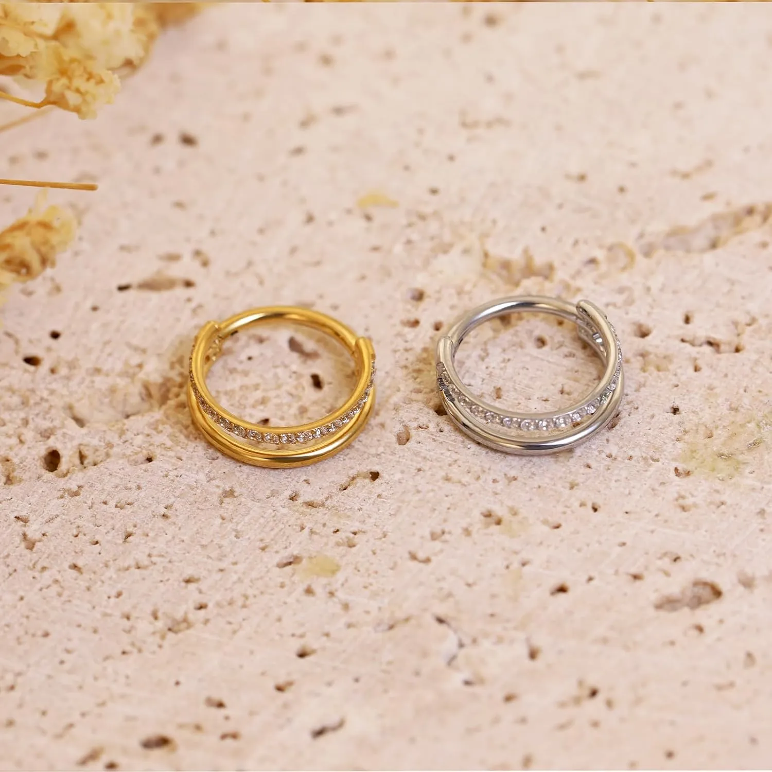 Gold Nose Rings Hoops 316L Surgical Steel Flower Nose Ring Silver Septum Rings 16g Clicker Daith Hinged Piercing Jewelry Gifts 1.2 * 8mm