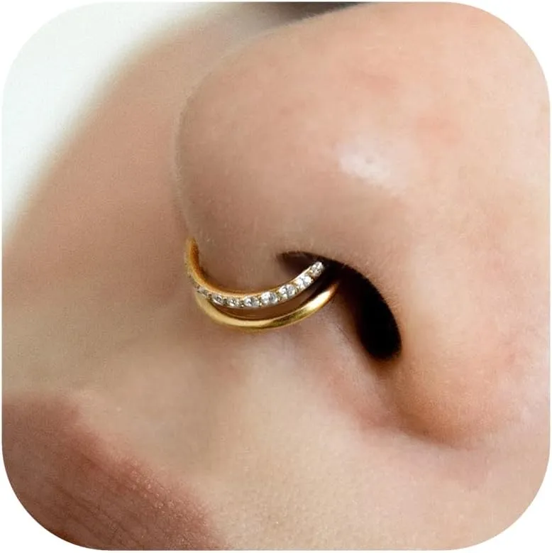 Gold Nose Rings Hoops 316L Surgical Steel Flower Nose Ring Silver Septum Rings 16g Clicker Daith Hinged Piercing Jewelry Gifts 1.2 * 8mm