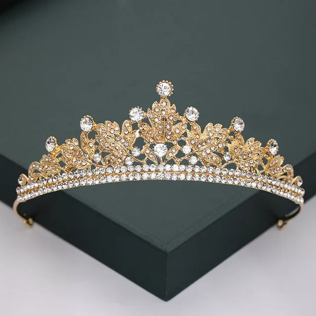 Gold or Silver Tone Crystal Rhinestone and Pearl Quince Tiaras and Wedding Crowns