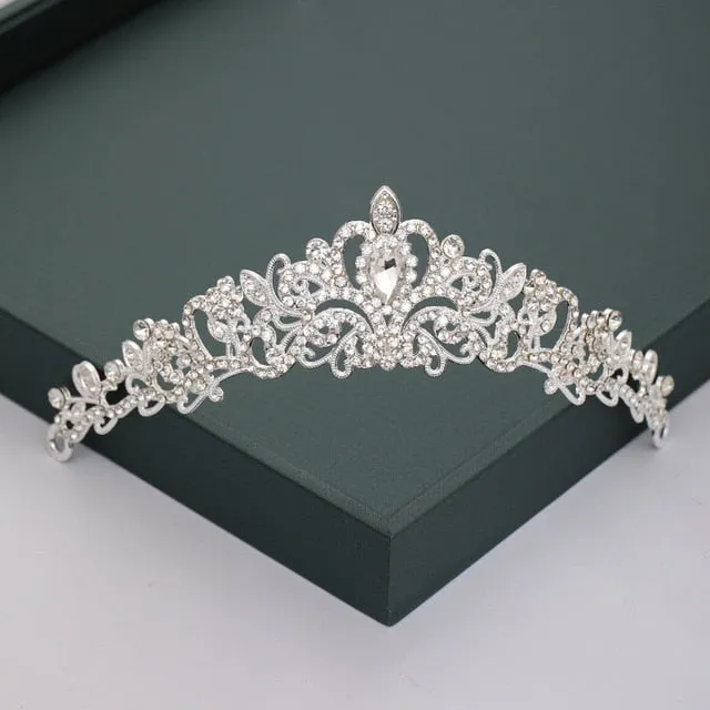Gold or Silver Tone Crystal Rhinestone and Pearl Quince Tiaras and Wedding Crowns