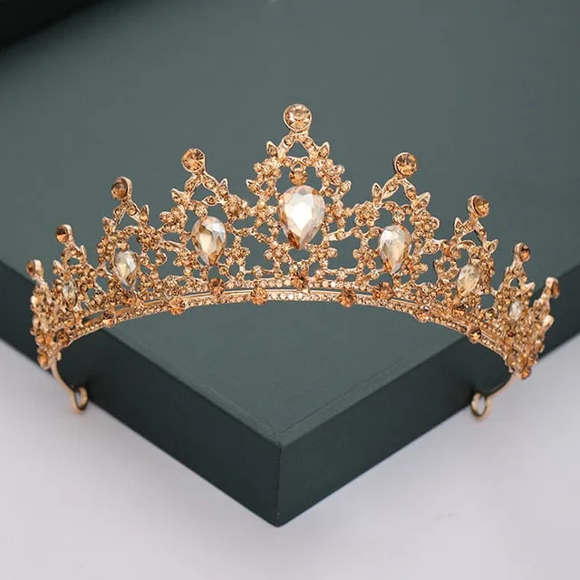 Gold or Silver Tone Crystal Rhinestone and Pearl Quince Tiaras and Wedding Crowns