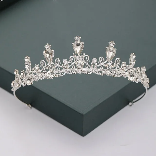 Gold or Silver Tone Crystal Rhinestone and Pearl Quince Tiaras and Wedding Crowns