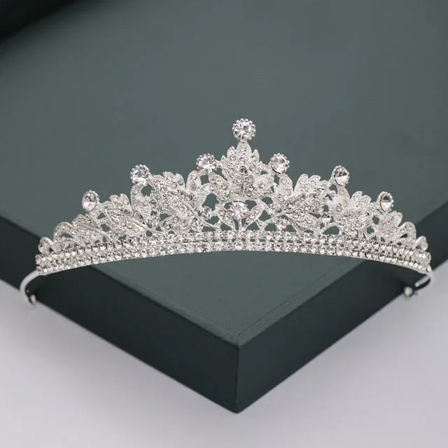 Gold or Silver Tone Crystal Rhinestone and Pearl Quince Tiaras and Wedding Crowns
