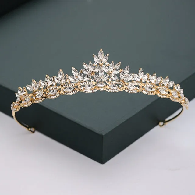 Gold or Silver Tone Crystal Rhinestone and Pearl Quince Tiaras and Wedding Crowns
