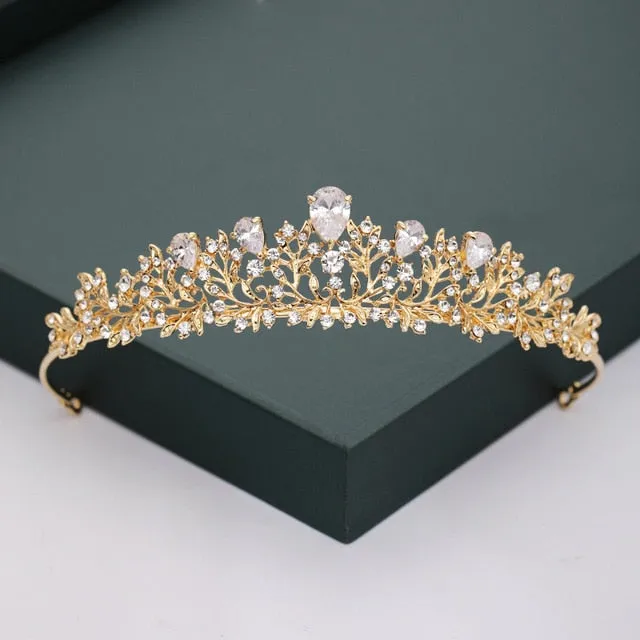 Gold or Silver Tone Crystal Rhinestone and Pearl Quince Tiaras and Wedding Crowns