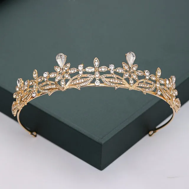 Gold or Silver Tone Crystal Rhinestone and Pearl Quince Tiaras and Wedding Crowns