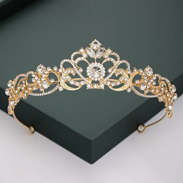 Gold or Silver Tone Crystal Rhinestone and Pearl Quince Tiaras and Wedding Crowns