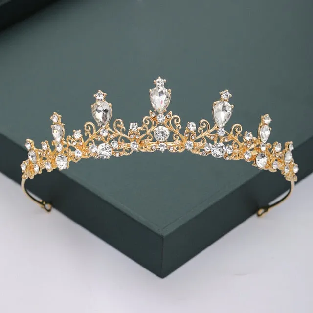 Gold or Silver Tone Crystal Rhinestone and Pearl Quince Tiaras and Wedding Crowns