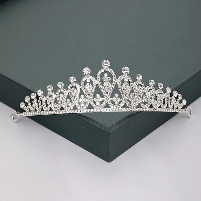 Gold or Silver Tone Crystal Rhinestone and Pearl Quince Tiaras and Wedding Crowns