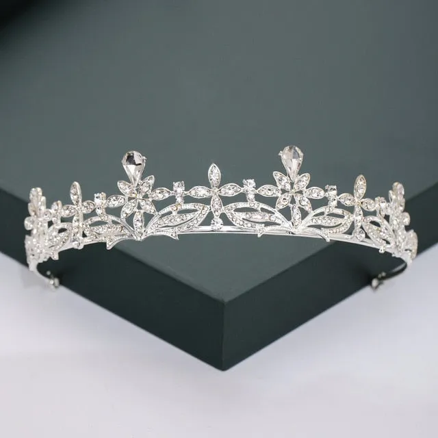 Gold or Silver Tone Crystal Rhinestone and Pearl Quince Tiaras and Wedding Crowns