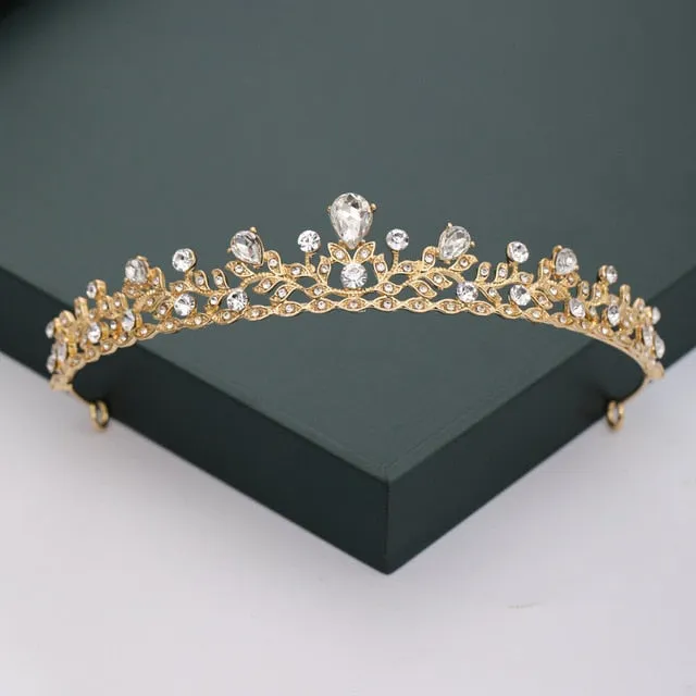 Gold or Silver Tone Crystal Rhinestone and Pearl Quince Tiaras and Wedding Crowns
