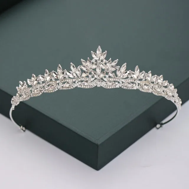 Gold or Silver Tone Crystal Rhinestone and Pearl Quince Tiaras and Wedding Crowns