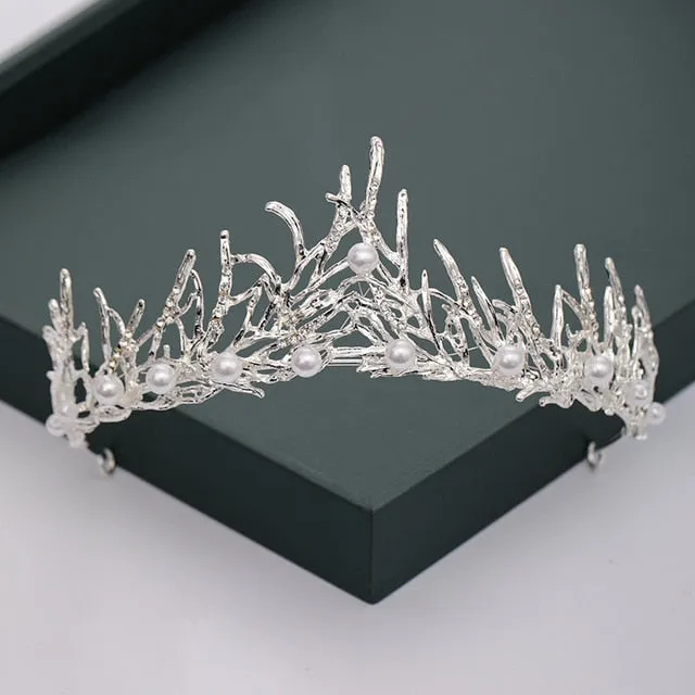 Gold or Silver Tone Crystal Rhinestone and Pearl Quince Tiaras and Wedding Crowns