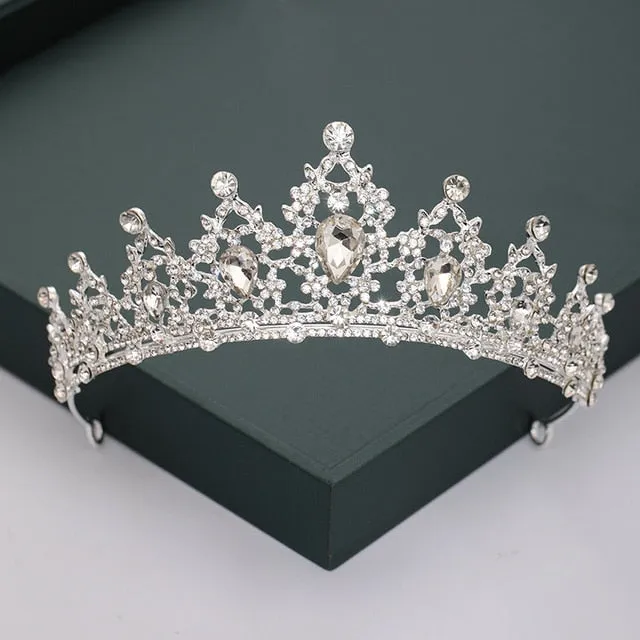 Gold or Silver Tone Crystal Rhinestone and Pearl Quince Tiaras and Wedding Crowns