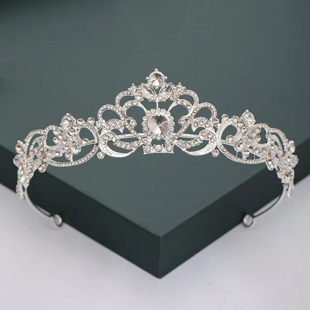 Gold or Silver Tone Crystal Rhinestone and Pearl Quince Tiaras and Wedding Crowns
