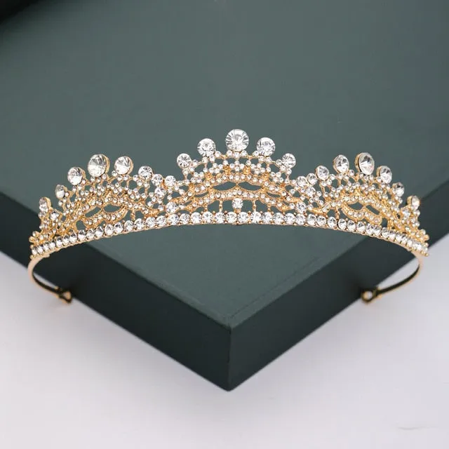Gold or Silver Tone Crystal Rhinestone and Pearl Quince Tiaras and Wedding Crowns