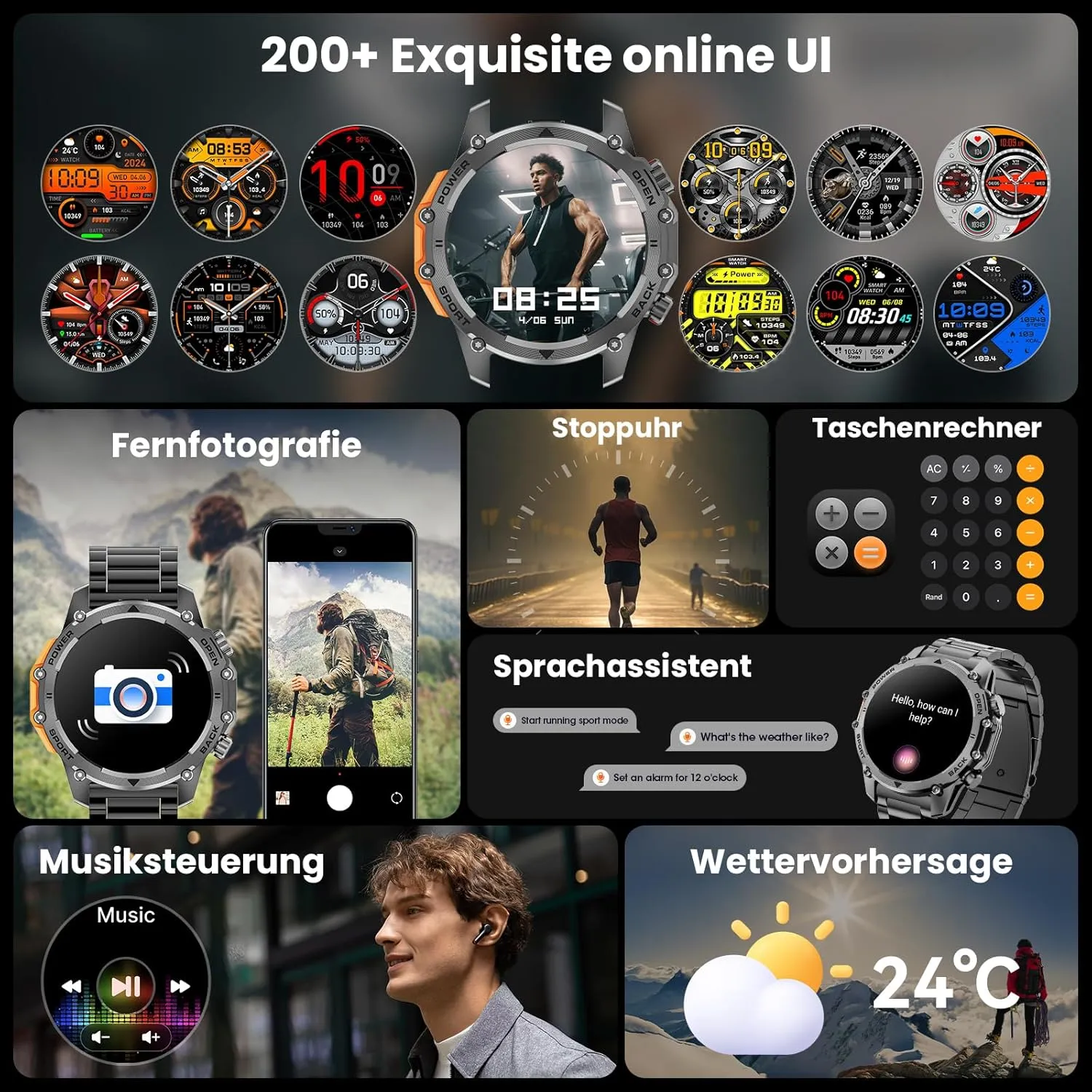 Hwagol Smart Watch Gifts for Dad(Calls/Answer),1.52'' Military Smart Watches for Men for Android iPhone,100  Sport Modes/Heart Rate/Sleep Monitor Fitness Tracker,Two Accessories and Three Bands Kits
