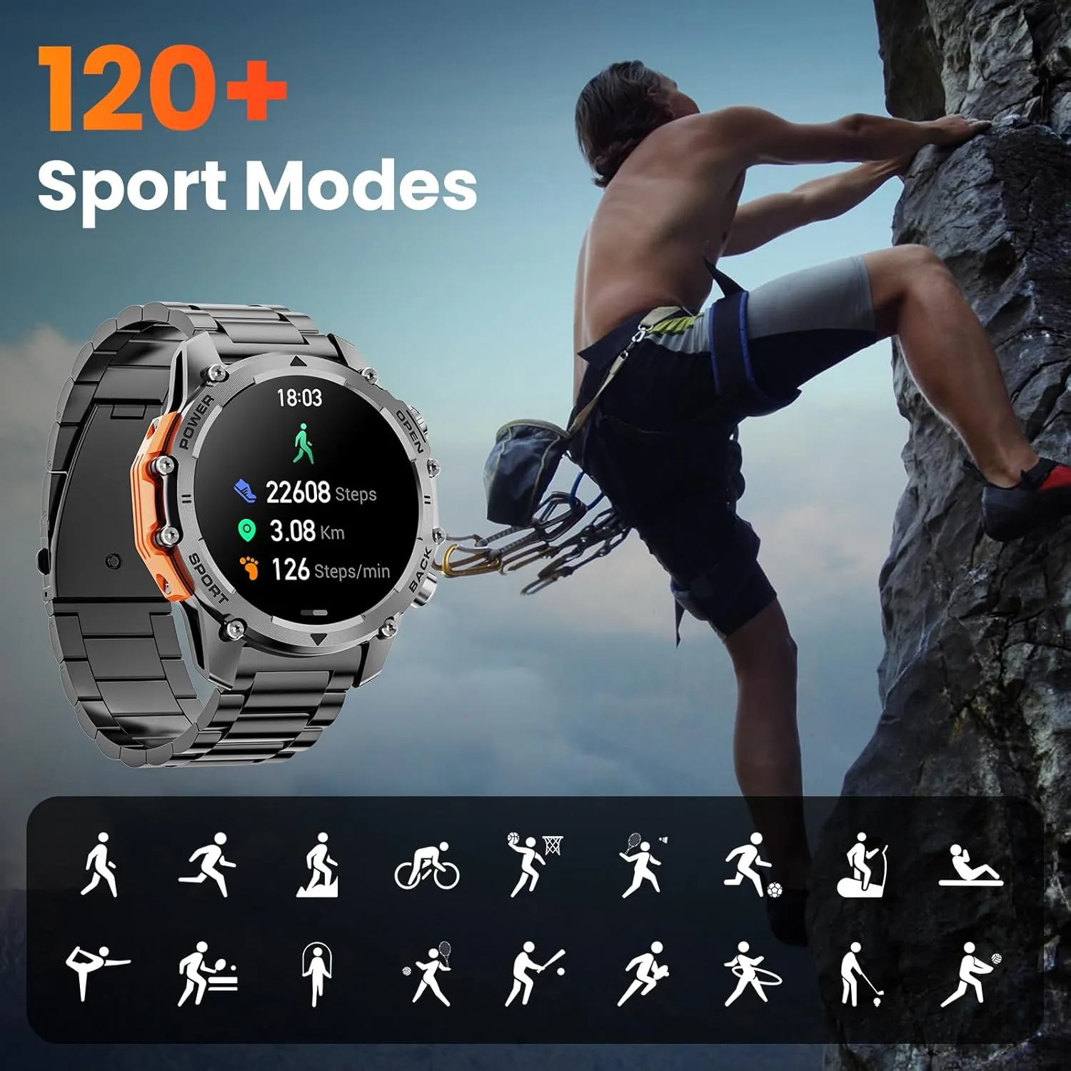 Hwagol Smart Watch Gifts for Dad(Calls/Answer),1.52'' Military Smart Watches for Men for Android iPhone,100  Sport Modes/Heart Rate/Sleep Monitor Fitness Tracker,Two Accessories and Three Bands Kits