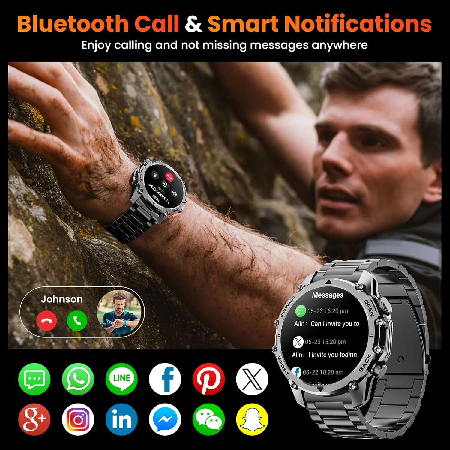 Hwagol Smart Watch Gifts for Dad(Calls/Answer),1.52'' Military Smart Watches for Men for Android iPhone,100  Sport Modes/Heart Rate/Sleep Monitor Fitness Tracker,Two Accessories and Three Bands Kits