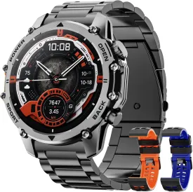 Hwagol Smart Watch Gifts for Dad(Calls/Answer),1.52'' Military Smart Watches for Men for Android iPhone,100  Sport Modes/Heart Rate/Sleep Monitor Fitness Tracker,Two Accessories and Three Bands Kits