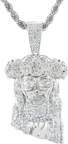 ICE STAR Men's Iced-Out Thorn Crown Jesus Pendant Necklace with 24" Rope Chain - Hip-Hop Jewelry with Simulated Crystals