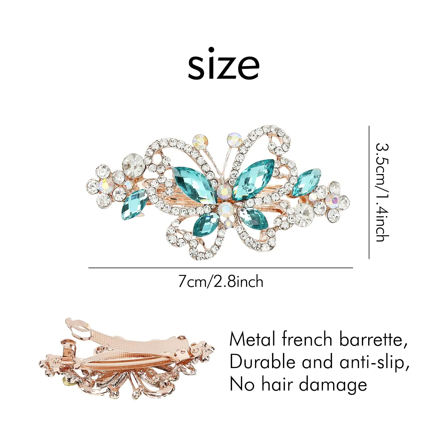 inSowni 4 Pack Luxury Glitter Sparkly Jeweled Gems Crystal Rhinestone Butterfly Metal French Barrettes Alligator Snap Hair Clips Headpieces Accessories for Women Girls