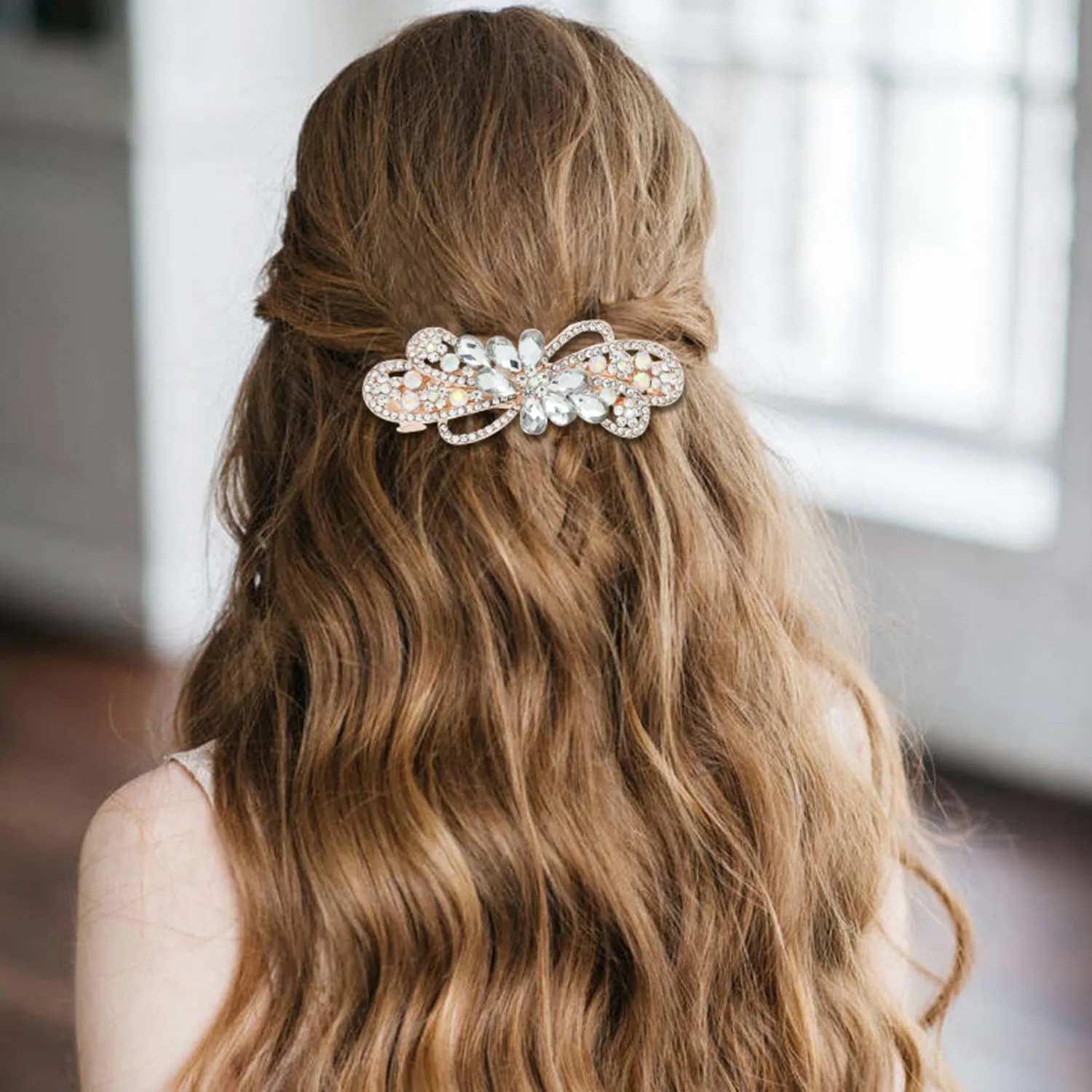 inSowni 4 Pack Luxury Glitter Sparkly Jeweled Gems Crystal Rhinestone Flower Metal French Barrettes Snap Alligator Hair Clips Headpieces Accessories for Women Girls