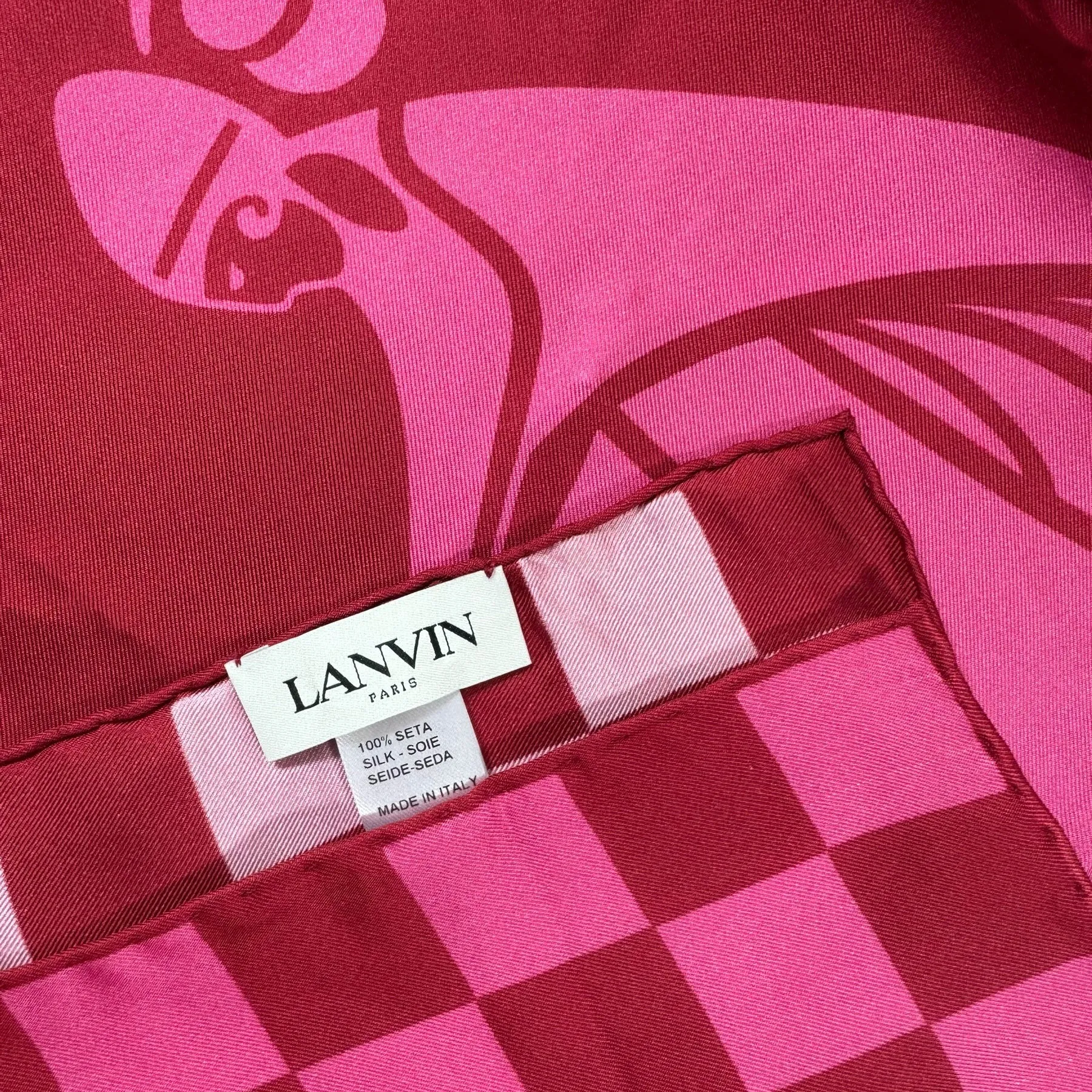Lanvin Scarf Pink Check Design - Twill Silk Scarf SALE