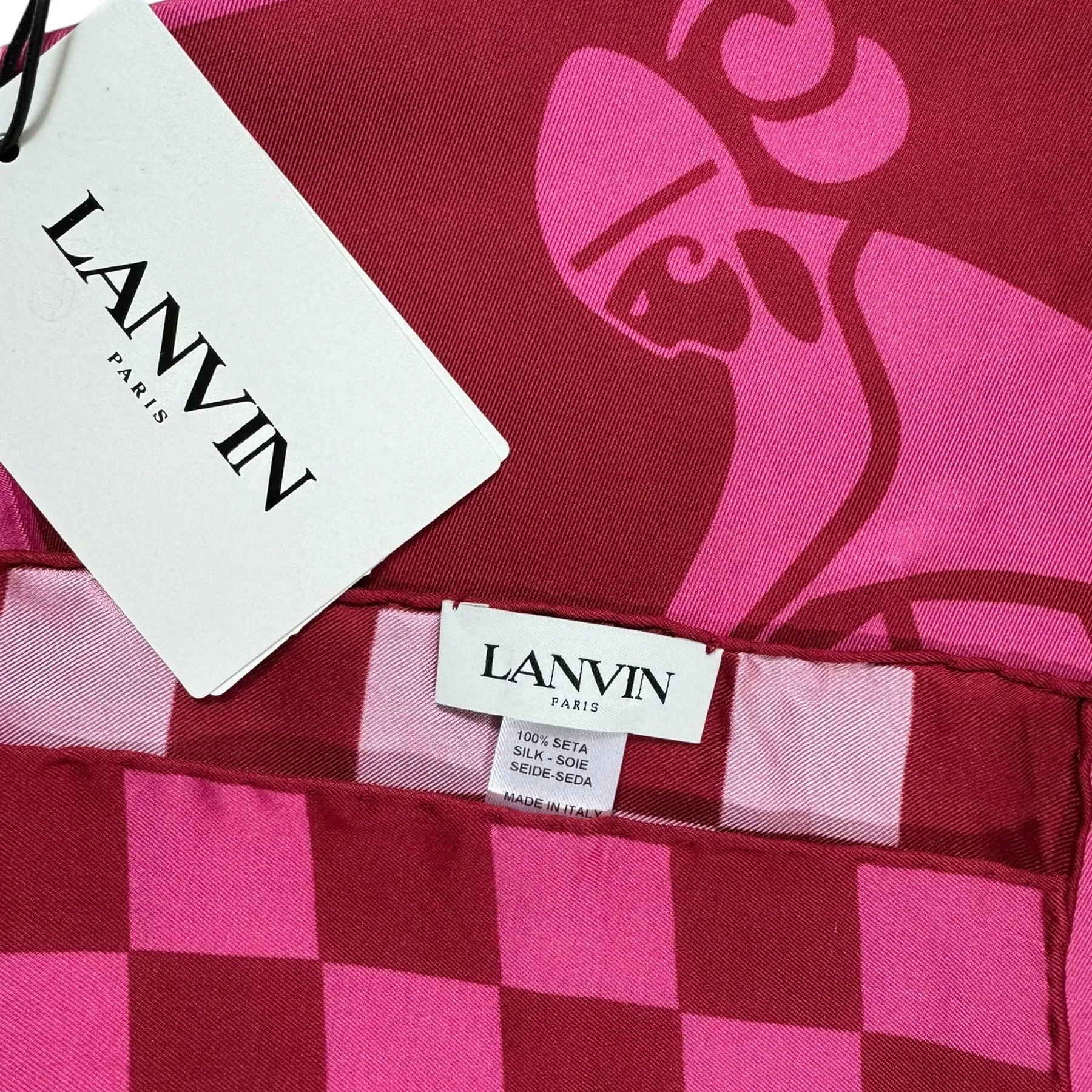 Lanvin Scarf Pink Check Design - Twill Silk Scarf SALE