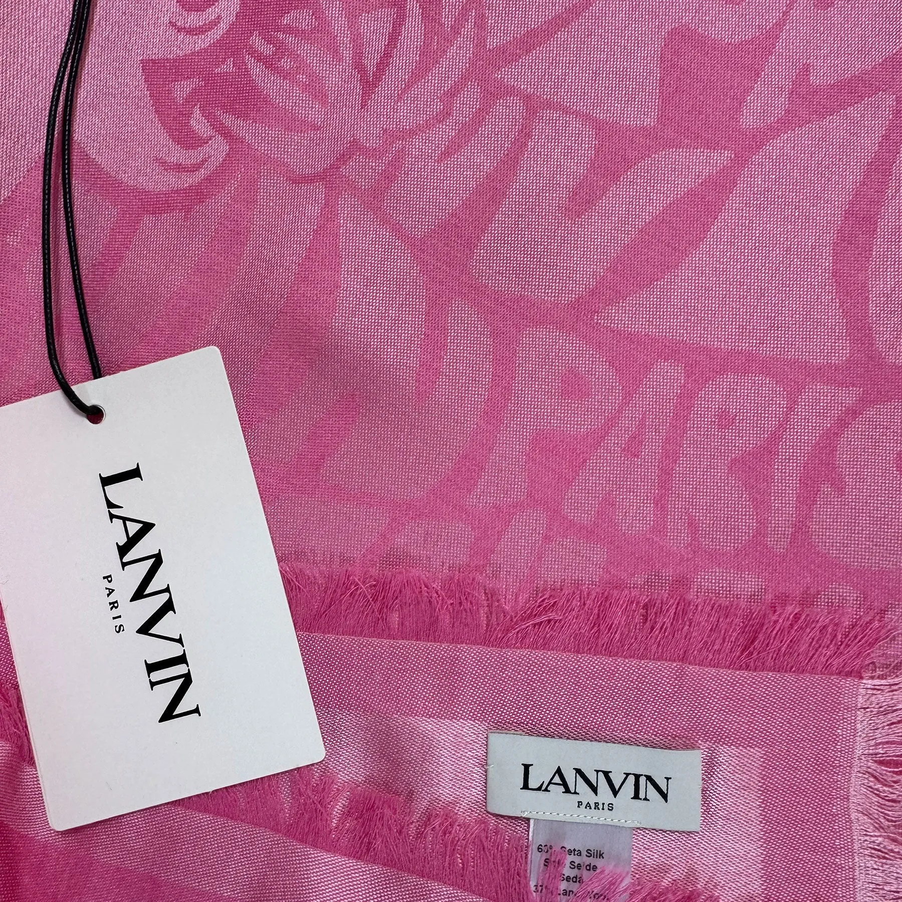 Lanvin Scarf Pink Island Logo Design - Extra Large Square Wool Silk Wrap