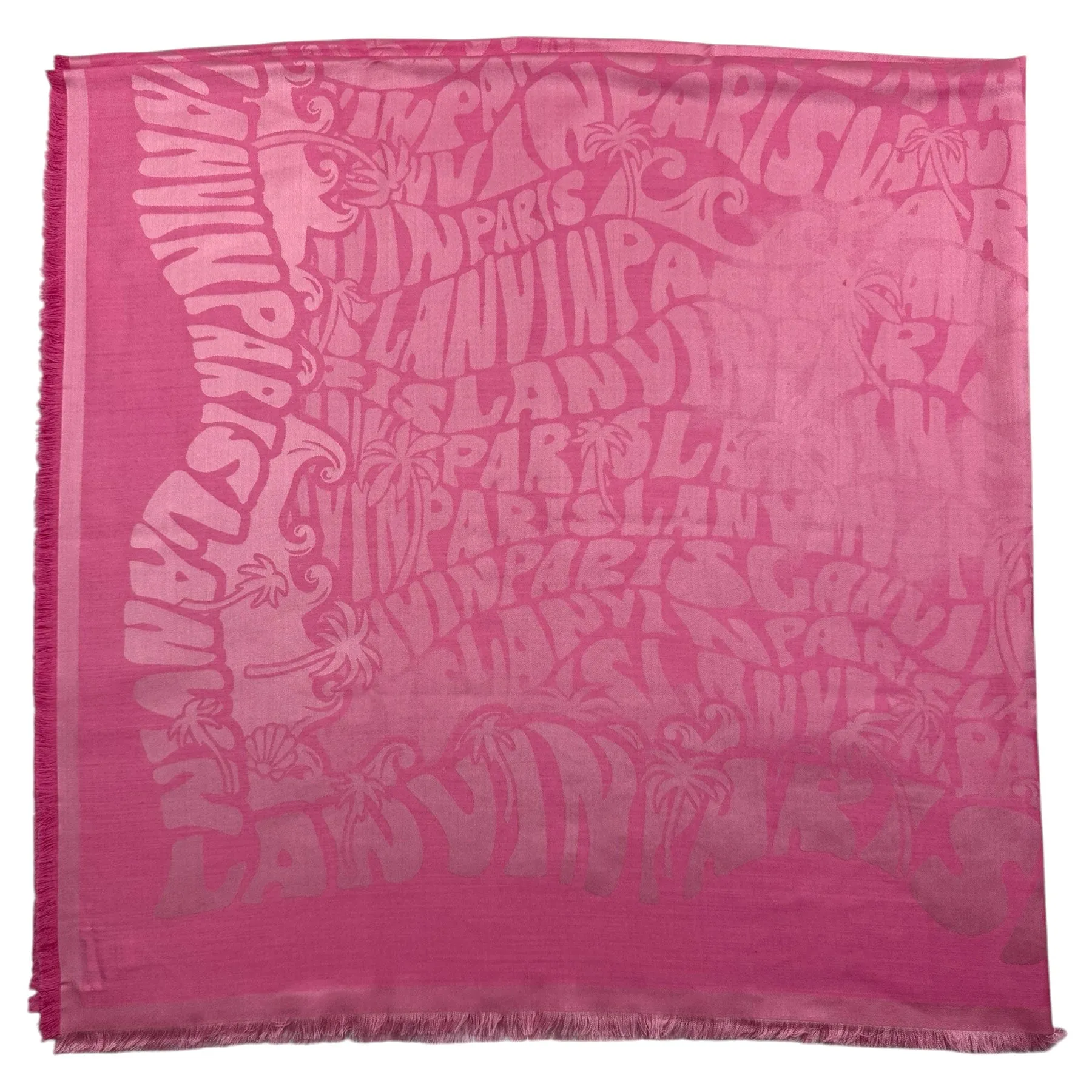Lanvin Scarf Pink Island Logo Design - Extra Large Square Wool Silk Wrap