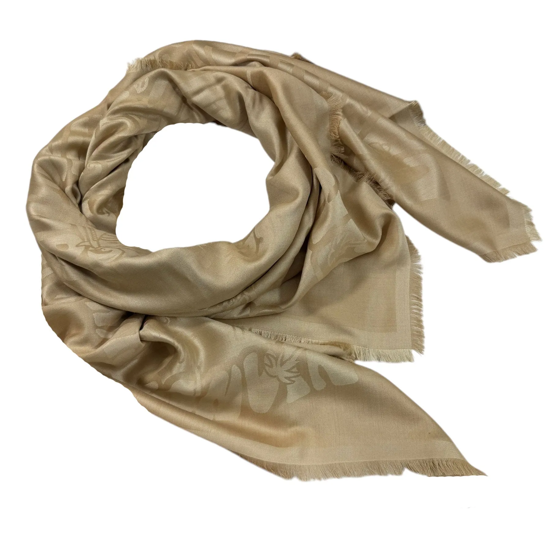 Lanvin Scarf Taupe Island Logo Design - Extra Large Square Wool Silk Wrap