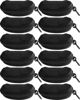 Leumoi 12 Pieces Sunglasses Case Sunglasses Zipper Hard Shell, Portable Travel Eyeglasses Cases Sports Glasses Safety Storage Holder Bulk with Plastic Zipper and Hook for Men and Women Black