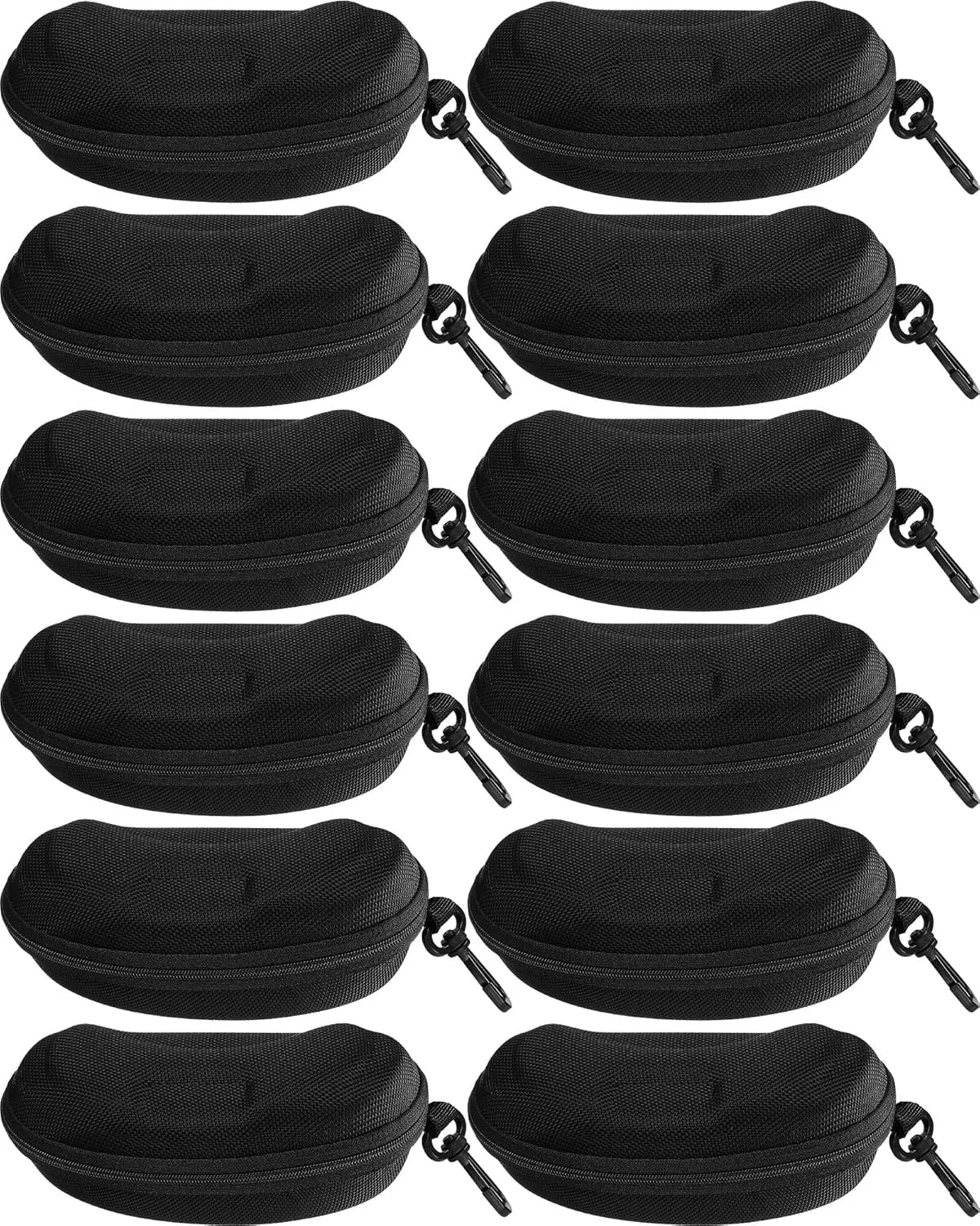 Leumoi 12 Pieces Sunglasses Case Sunglasses Zipper Hard Shell, Portable Travel Eyeglasses Cases Sports Glasses Safety Storage Holder Bulk with Plastic Zipper and Hook for Men and Women Black