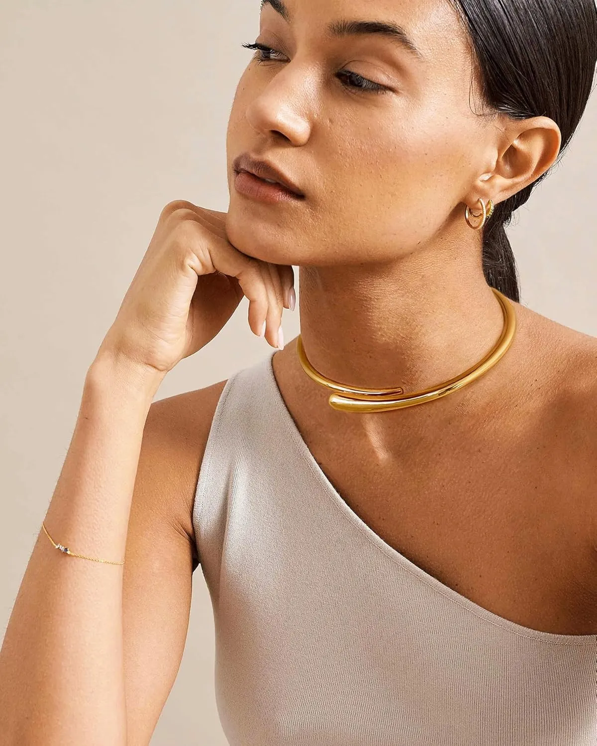 LILIE&WHITE Gold And Silver Collar Necklace For Women Adjustable Open Silver Chunky Necklaces Gold Collar Statement Necklace Chic Jewelry