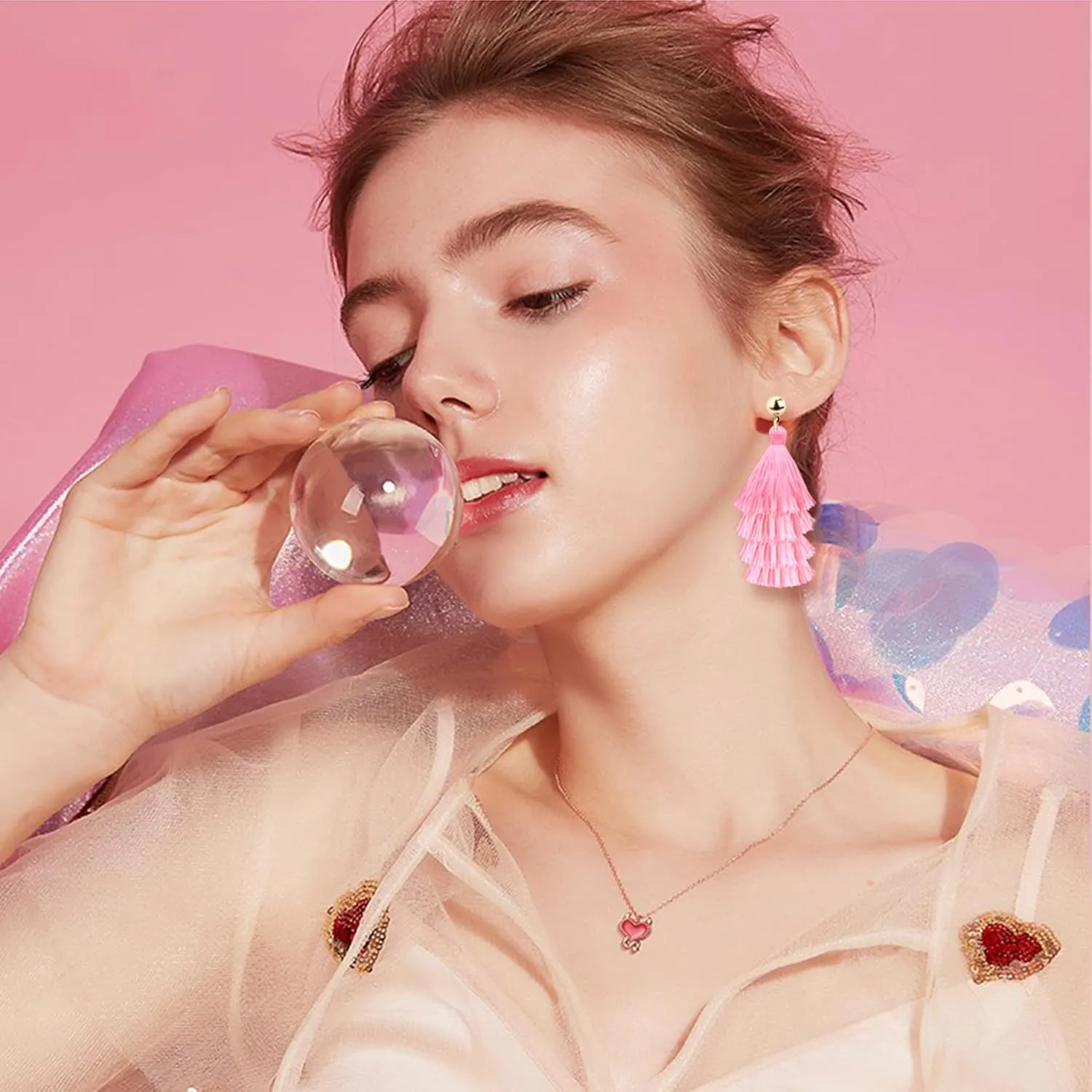 LOYALLOOK 4Pairs Tassel Earrings For Women Fan Shape Tassel Earrings Long Thread Tassel Earrings Bohemian Fringe Drop Handmade Earrings