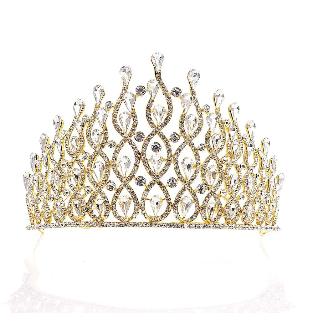 Luxury Multi Layer Crystal Drops Royal Queen Tiara Headband Crown