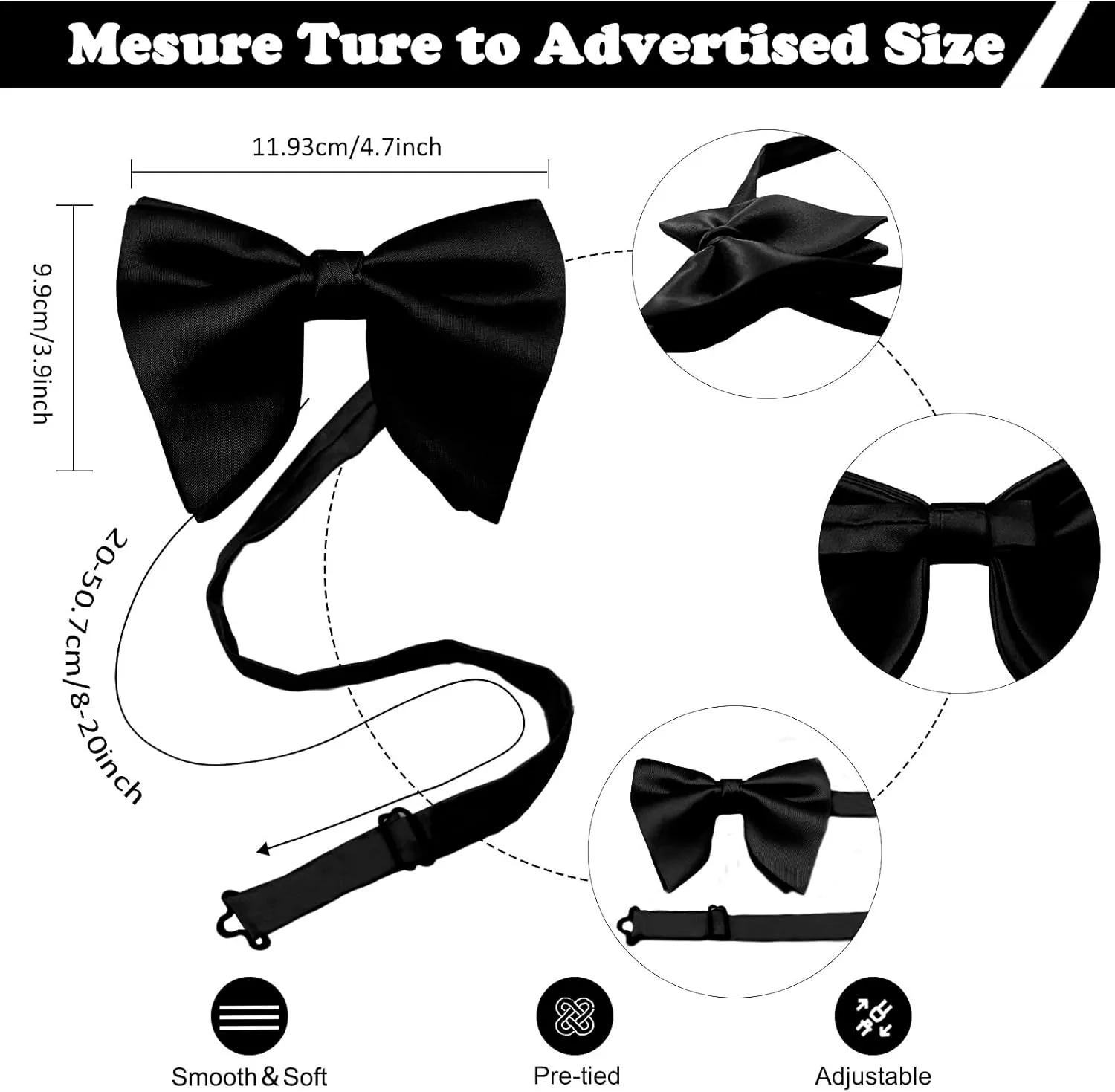 Mantieqingway Bow Ties for Men, Pre Tied Bowtie Adjustable Oversize Mens Bow Tie for Tuxedo, Vest, Wedding, Party, Graduation